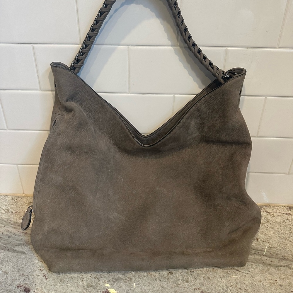 Elegant Gray Suede Leather Hobo Bag Rebecca Minkoff